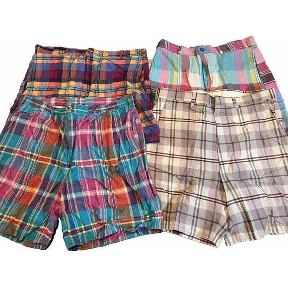MENS LOT OF 4 VINTAGE Plaid SHORTS  70s 80s  Golf Tennis Preppy California 32 34 - Picture 1 of 10